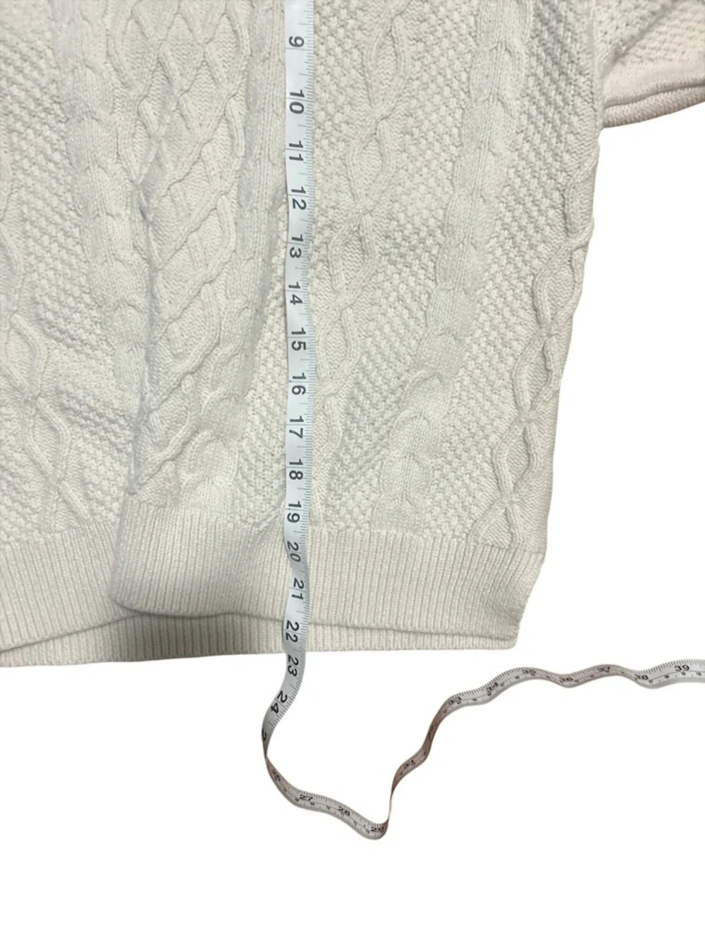 J.Crew Ivory Cable Knit Sweater XL Cotton Crewneck Chunky Fisherman Classic